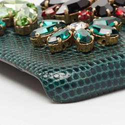 Pre Owned Dolce & Gabbana Green Lizard Embossed Leather Crystal Embellished  iPhone 6 Case