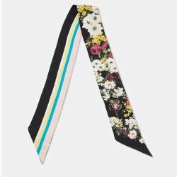 White/Multicolor Label Silk Bandeau Scarf