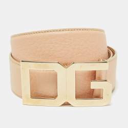 Pre Owned Dolce & Gabbana Light Pink Leather DG Logo Belt 90CM