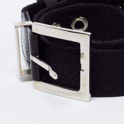 Dolce & Gabbana Black Canvas and Leather Logo Plaque Belt