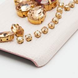 Pre Owned Dolce & Gabbana Pink Lizard Embossed Leather Crystal Embellished iPhone 6 Case