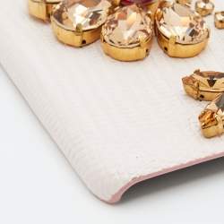 Pre Owned Dolce & Gabbana Pink Lizard Embossed Leather Crystal Embellished iPhone 6 Case