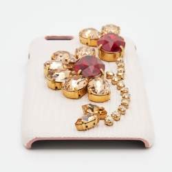 Pre Owned Dolce & Gabbana Pink Lizard Embossed Leather Crystal Embellished iPhone 6 Case