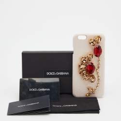 Pre Owned Dolce & Gabbana Pink Lizard Embossed Leather Crystal Embellished iPhone 6 Case
