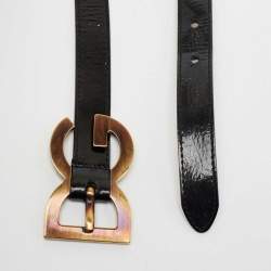 Pre Owned Dolce & Gabbana Black Patent Leather DG Buckle Slim Belt 85CM