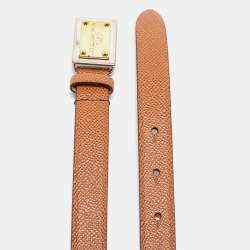 Pre Owned حزام دولتشي أند غابانا جلد بني مزين لوحة شعار الماركة 75 سم