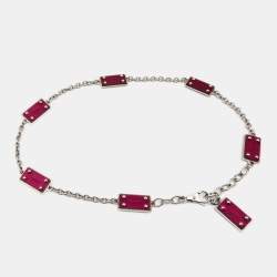 Pre Owned حزام دولتشي أند غابانا لوحة شعار الماركة معدن وجلد فضي/وردي بسلسلة 90 سم