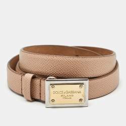 Pre Owned حزام دولتشي أند غابانا جلد بيج لوحة شعار الماركة رفيع 80 سم