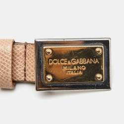 Pre Owned حزام دولتشي أند غابانا جلد بيج لوحة شعار الماركة رفيع 80 سم