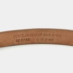 Pre Owned حزام دولتشي أند غابانا جلد بيج لوحة شعار الماركة رفيع 80 سم