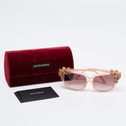 Pre Owned نظارة شمسية دولتشي أند غابانا DG4179 موردة مربعة متدرجة بني/وردي باهت