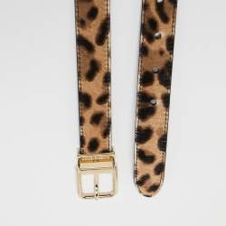 Pre Owned Dolce & Gabbana Brown Leopard Print Calf Hair Buckle Belt 70 CM