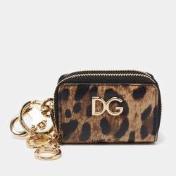 Dolce & Gabbana Black Leopard Print Leather Logo Coin Purse Key-Ring 
