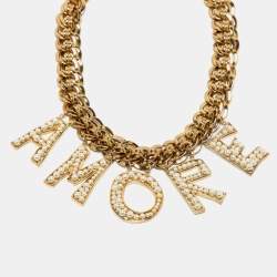 Pre Owned Dolce & Gabbana Amore Faux Pearl Gold Tone Necklace