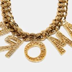 Pre Owned Dolce & Gabbana Amore Faux Pearl Gold Tone Necklace
