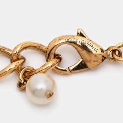 Pre Owned Dolce & Gabbana Amore Faux Pearl Gold Tone Necklace