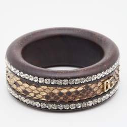 Dolce & Gabbana Brown Crystal Embellished Python Insert Bangle M
