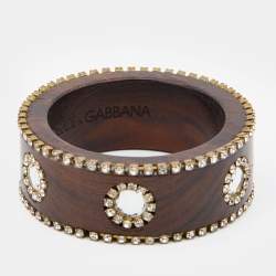 Dolce & Gabbana Brown Wood Crystal Embellished Wide Bangle