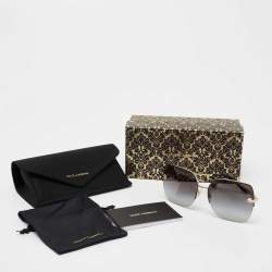 Pre Owned Dolce & Gabbana Gold Tone/ Grey Gradient Oversized Sunglasses