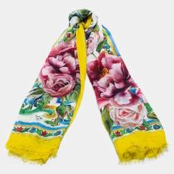 Pre Owned Dolce & Gabbana Multicolor Sicily Majolica Rose Cashmere Blend Wrap Scarf