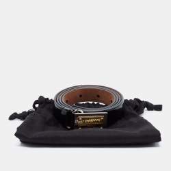 Pre Owned Dolce & Gabbana Black Glossy Leather Logo Plague Belt 85CM