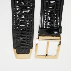 Dolce & Gabbana Black Patent Leather Wide Buckle Belt 95CM