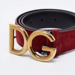 Pre Owned Dolce & Gabbana Red Suede DG Logo Belt 95CM