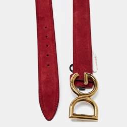 Pre Owned Dolce & Gabbana Red Suede DG Logo Belt 95CM