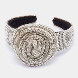 Pre Owned Dolce & Gabbana Metallic Floral Crystal Studded Hairband