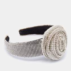 Pre Owned Dolce & Gabbana Metallic Floral Crystal Studded Hairband
