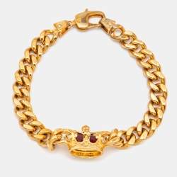 Pre Owned Dolce & Gabbana Gold Crown Charm Chain Bracelet