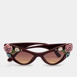Pre Owned Dolce & Gabbana Burgundy DG436B Floral Embellished Blooming Cat Eye Sunglasses