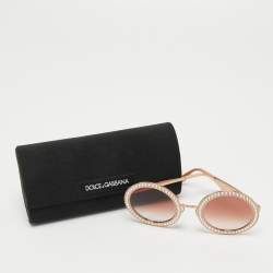 Pre Owned Dolce & Gabbana Rose Gold DG2170-B Crystals Embellished Round Sunglasses