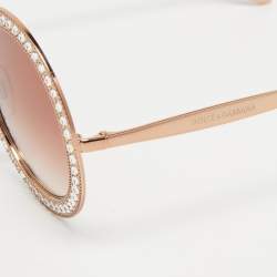Pre Owned Dolce & Gabbana Rose Gold DG2170-B Crystals Embellished Round Sunglasses