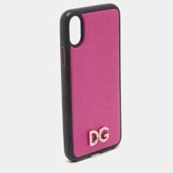 Pre Owned Dolce & Gabbana Pink/Black Leather iPhone X Cover