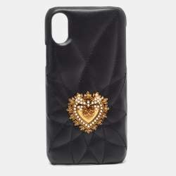 Pre Owned Dolce & Gabbana Black Quilted Leather Sacred Heart iPhone X Case