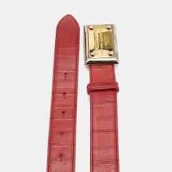 Pre Owned Dolce & Gabbana Red Eel Leather Logo Plaque Belt 90CM