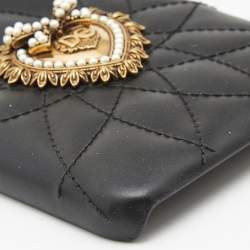 Pre Owned Dolce & Gabbana Black Quilted Leather Devotion iPhone XS Cover