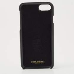Pre Owned Dolce & Gabbana Black/White Polka Print Leather Crystals Embellished iPhone7 Case