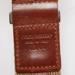 Pre Owned Dolce & Gabbana Beige Canvas and Leather Plaque Detail Waist Belt 80CM