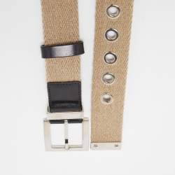 Dolce & Gabbana Beige Canvas and Leather Plaque Detail Waist Belt 80CM