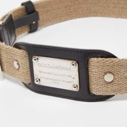 Dolce & Gabbana Beige Canvas and Leather Plaque Detail Waist Belt 80CM