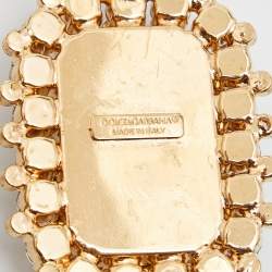 Pre Owned Dolce & Gabbana Crystal Embellished Gold Tone Clip On Drop Earrings