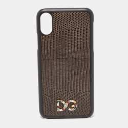 Pre Owned Dolce & Gabbana Green/Black Lizard Embossed Leather iPhone X Cover