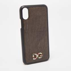 Pre Owned Dolce & Gabbana Green/Black Lizard Embossed Leather iPhone X Cover