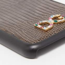 Pre Owned Dolce & Gabbana Green/Black Lizard Embossed Leather iPhone X Cover