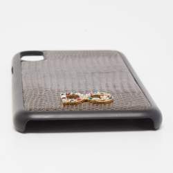 Pre Owned Dolce & Gabbana Green/Black Lizard Embossed Leather iPhone X Cover