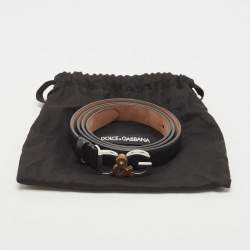 Pre Owned Dolce & Gabbana Black Leather D&G Logo Buckle Belt 85CM