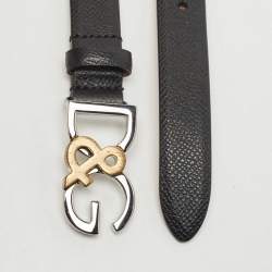 Pre Owned Dolce & Gabbana Black Leather D&G Logo Buckle Belt 85CM
