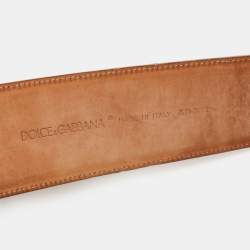 Dolce & Gabbana Brown Leopard Print Calf Hair & Patent Leather Wide Belt 75 CM